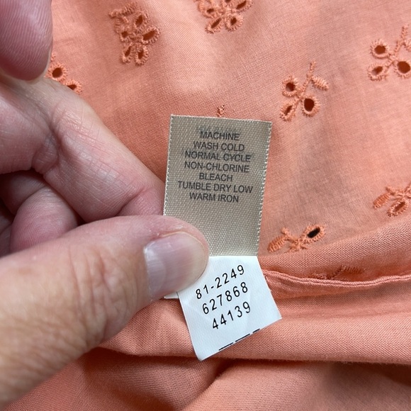 J. Jill Apricot Cotton Eyelet 3/4 Bell Sleeve Button Down Shirt Size Small - Picture 9 of 9